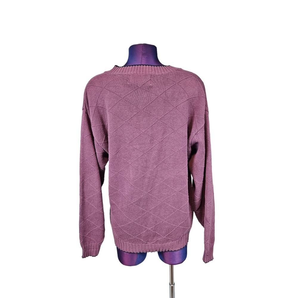 Vintage 90s Tall Timber Dusty Purple V-Neck Argyle Sweater Size Medium Women H77 - Picture 5 of 8